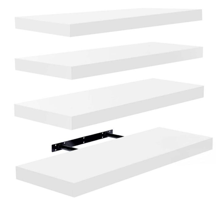Floating Shelves, 24 in. W x 9 in. D White Decorative Wall Shelves, Farmhouse Style (4-Pack)
